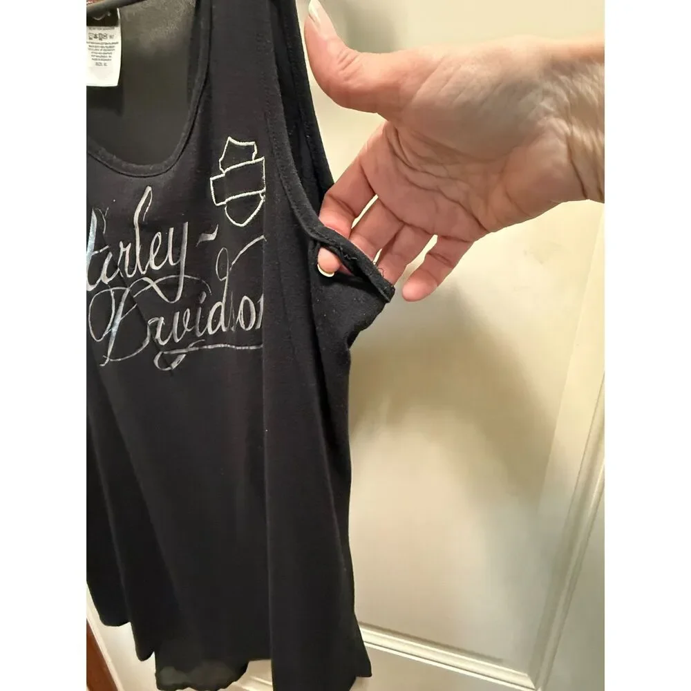 Harley-Davidson Women’s XL Thunder Fighter Bar & Shield Chiffon Racerback Tank - Picture 2 of 4